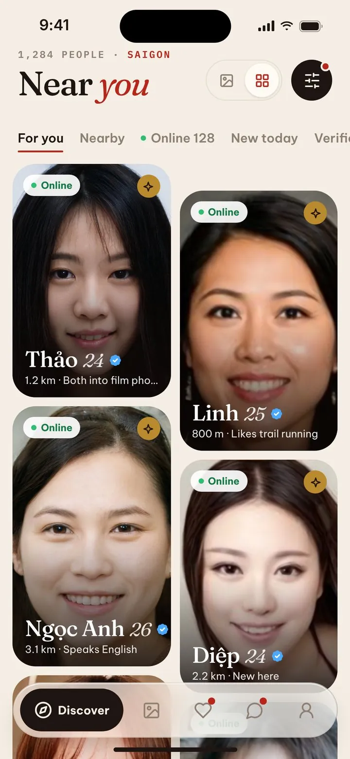 Màn hình Khám phá của ứng dụng VnMeet