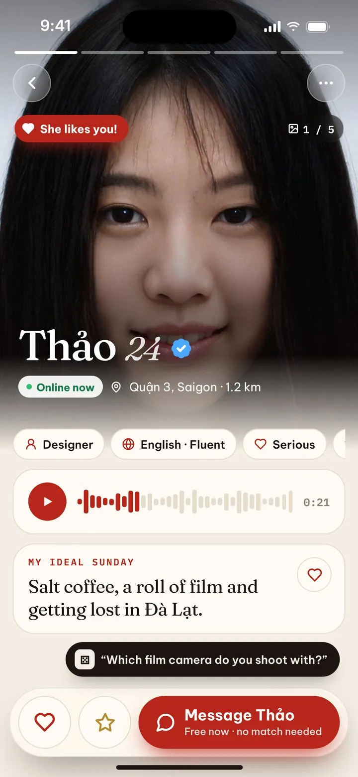 Hồ sơ thành viên với nút nhắn tin